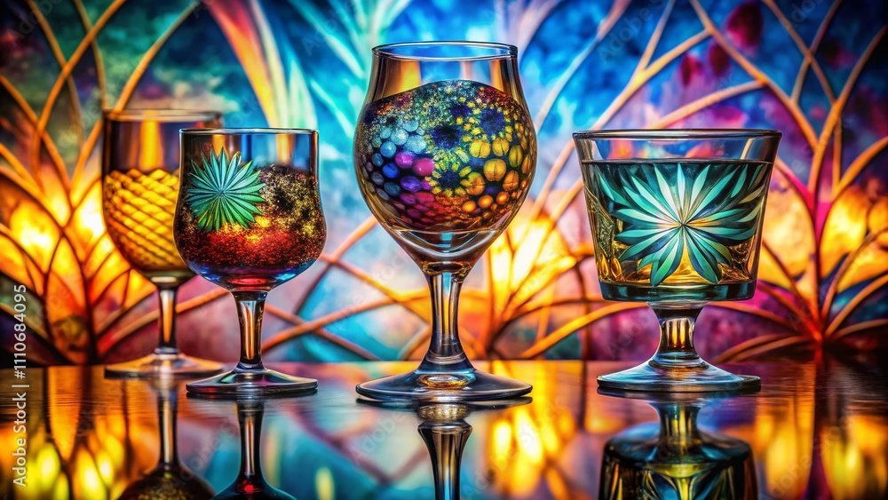 Poster double exposure image of three glasses with stobart josh & abstract elements blending in a creative 