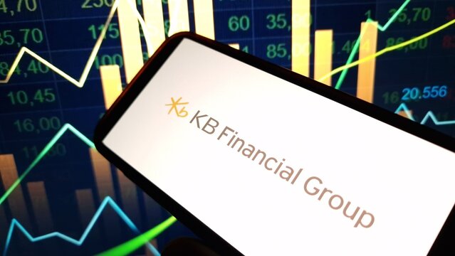 Konskie, Poland - November 30, 2024: KB Financial Group company logo displayed on mobile phone