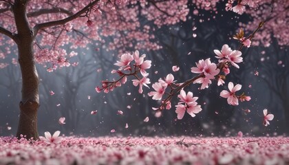 Ethereal pink sakura petals floating in the air like a dream, pure, Buddhist