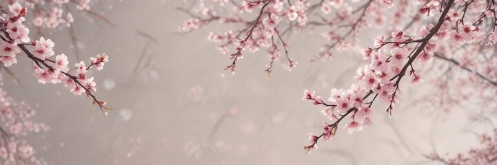 Fototapeta premium Dainty cherry blossoms and sakura branches in a delicate pattern, pink, spring