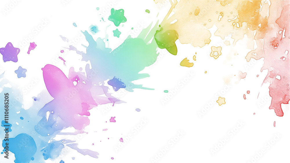 Poster colorful watercolor splashes blend seamlessly, creating vibrant and dynamic abstract design. mix of 