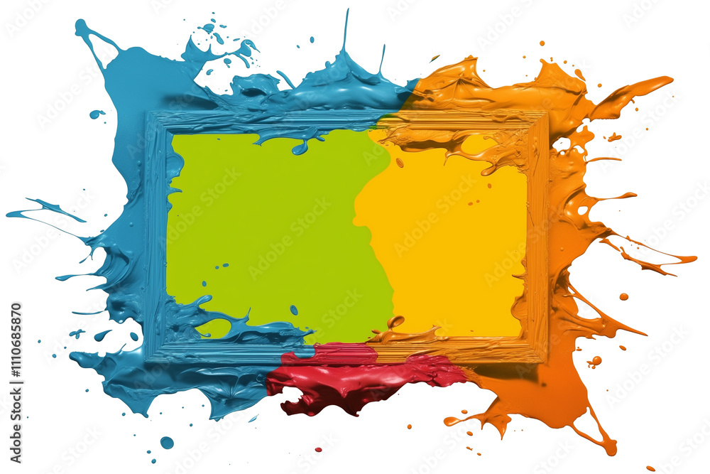 Aufkleber colorful paint splashes frame vibrant photo area, creating dynamic and artistic border. splashes in 