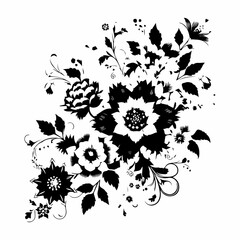 Beautiful hand drawn vector seamless pattern with black and white garden flowers