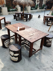 Dining tables which carries the theme of the Balinese beach sensation indoor