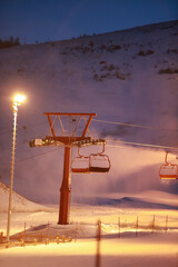 Local Mongolian boys are skiing on snow in sky resort in Ulaanbaatar