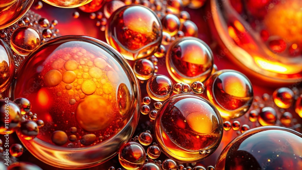 Poster dynamic red and orange orb bubble banner with macro photography for eye-catching visual appeal and m