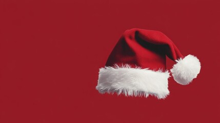 Santa hat against a red background. Festive Christmas image.