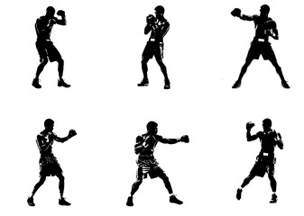 Boxing Silhouette Set of Fighters in Action Poses