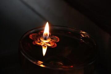 Candle light in the dark, close-up, shallow depth of field