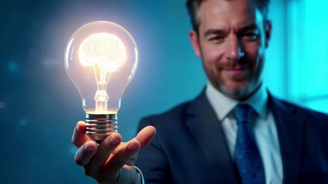 AI brain in glowing light bulb, Artificial intelligence, chat bot, machine learning concept,