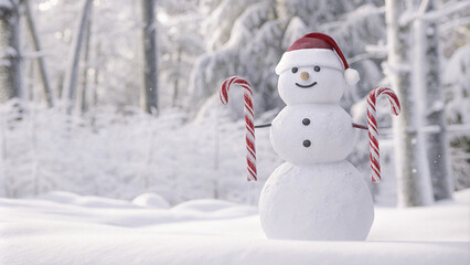 Smiling snowman waring Santa hat 