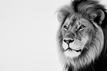Studio photo of a lion isolated against a white background. Wildlife and conservation concept, space for copy.