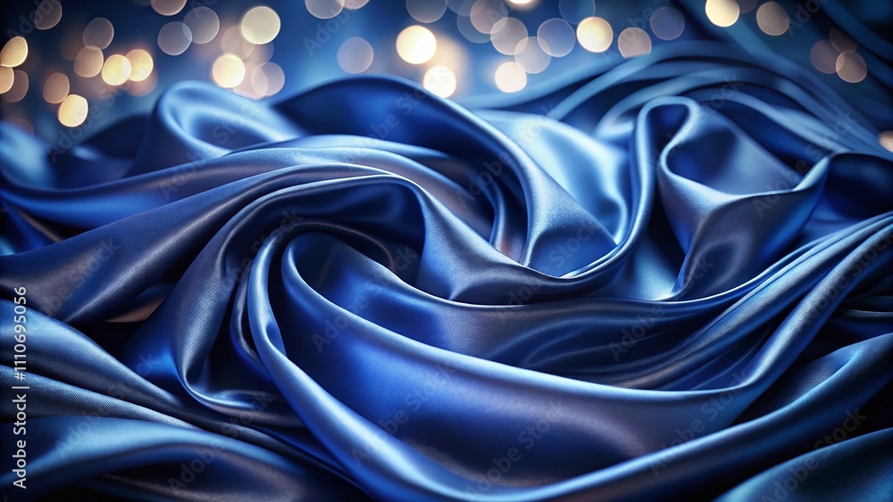 Poster elegant navy blue silk satin fabric drapery with soft wavy folds and gradient light lines creating a