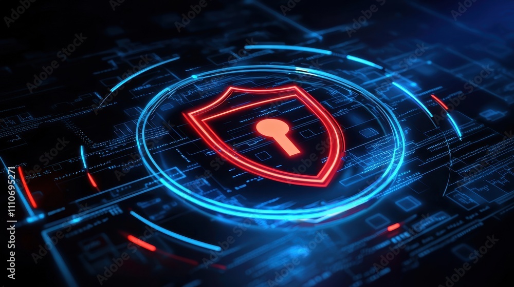 Poster dynamic digital defense system protecting data with futuristic shield concept