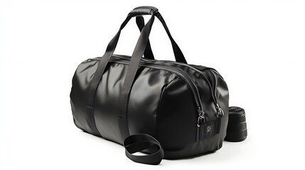 Naklejka premium Black fordable cardio duffel bag on white background