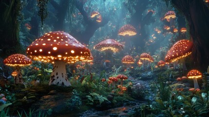 abstract mushroom in the forest
