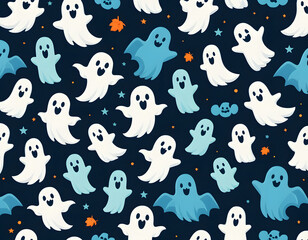 Halloween ghost pattern white and blue specters