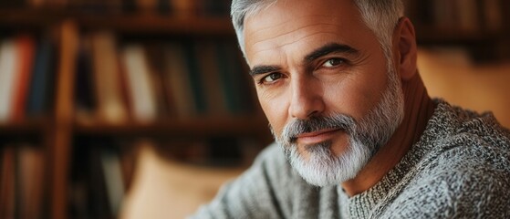 A thoughtful older man with a distinguished beard in a cozy setting.