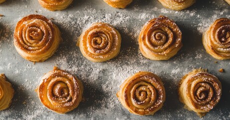 Fototapeta premium Cinnamon Croissant Rolls Mimicking a Winter Blizzard. AI generated illustration.