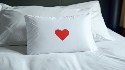 Red Heart Pillow on White Bed - Love, Romance, Sleep