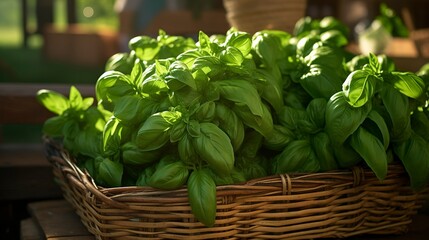 Naklejka premium A photo of bundles of aromatic basil at the farm