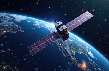 Internet network for fast data exchange around planet Earth from space, global telecommunication satellite network around the world for the Internet of things, mobile Internet, financial technologies,