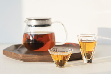 transparent glass cup and teapot set