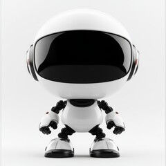 A stylized, futuristic robot character with a sleek design and large helmet.