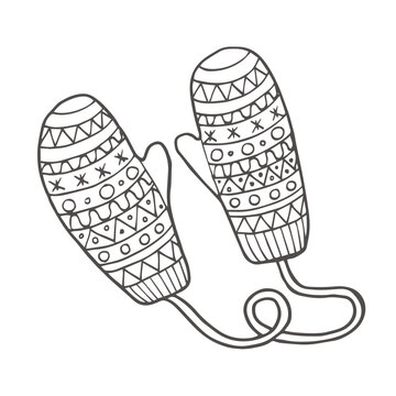 recommend clip art: Doodle mittens, winter clothes, gloves. Knitted wear, symbol of warm. Hand drawn vector isolated on white background.