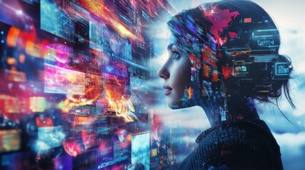 Advertising campaign ideas, vibrant digital layout, trending designs on screen with insights