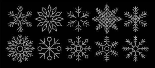 Snowflake white halftone dot icon set.