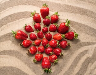 Strawberry in the shape of a diamond with a sandy background 