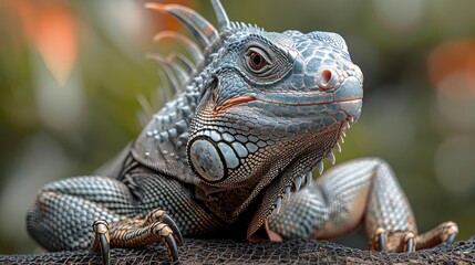 Obraz premium A close-up of a colorful iguana with intricate scales and vibrant details.