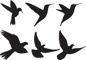  silhouettes of flying birds set