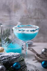 Christmas cocktail with blue curacao