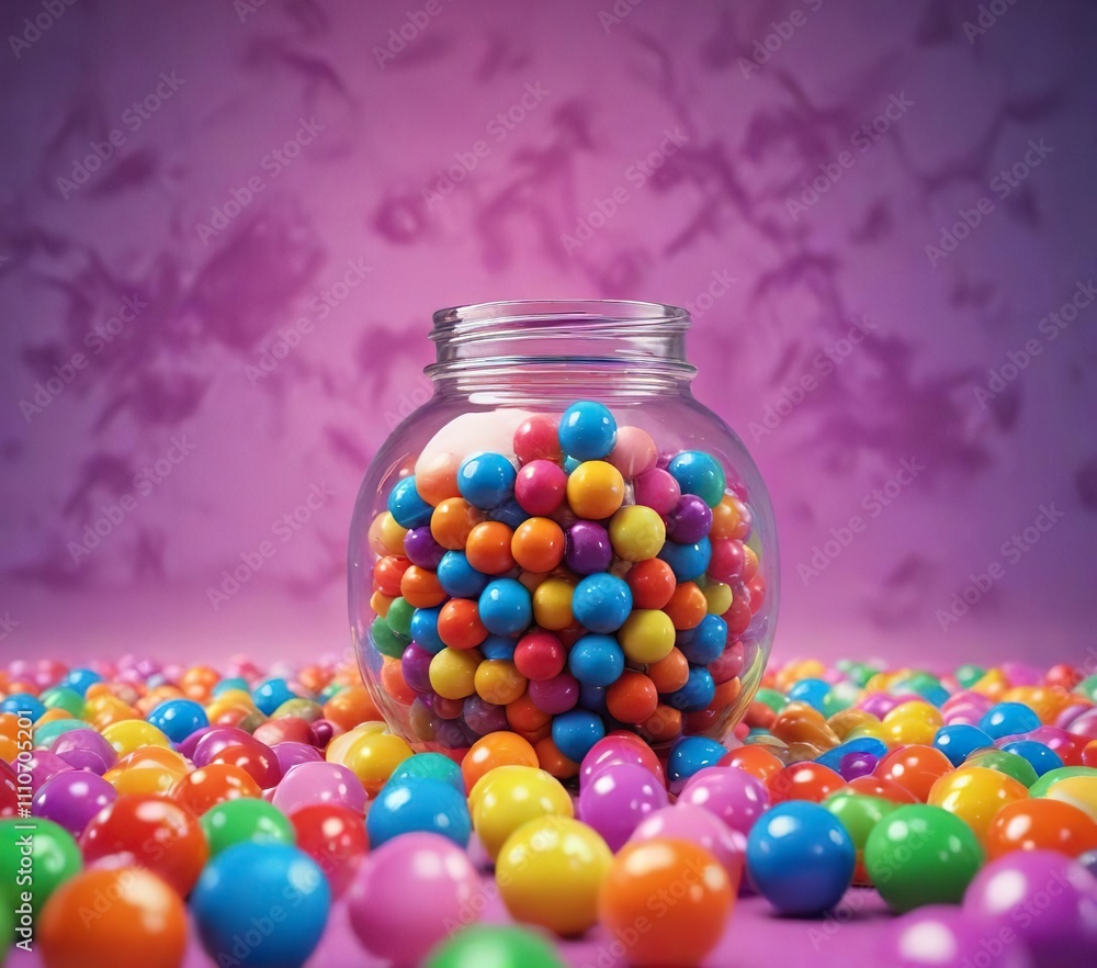 Poster a collection of colorful glossy spheres scattered across a colorful background resembling a candy-fi