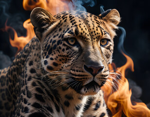 Obraz premium Leopard and flame portrait