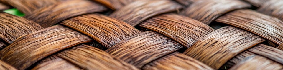 Fototapeta premium Close-up of intricately woven brown rattan showcasing texture and craftsmanship.