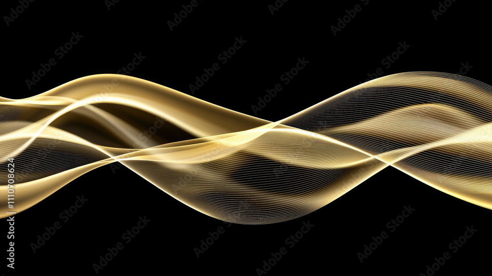 Poster golden wave lines on black background create dynamic flow