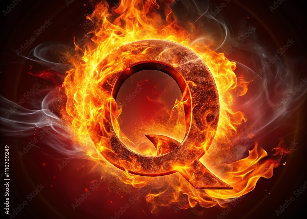 Poster fiery initial letter q logo design with vibrant colors and dynamic flames, ideal for branding and cr