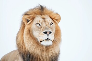 Studio photo of a lion isolated against a white background. Wildlife and conservation concept,...