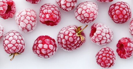 Frozen Raspberries Background. AI generated illustration.