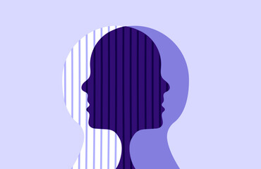 Face duality shadow of each other within oneself conceptual illustration