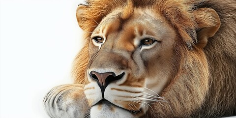 Fototapeta premium Studio photo of a lion isolated against a white background. Wildlife and conservation concept, space for copy.