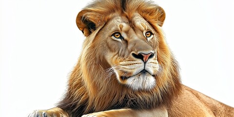 Studio photo of a lion isolated against a white background. Wildlife and conservation concept,...