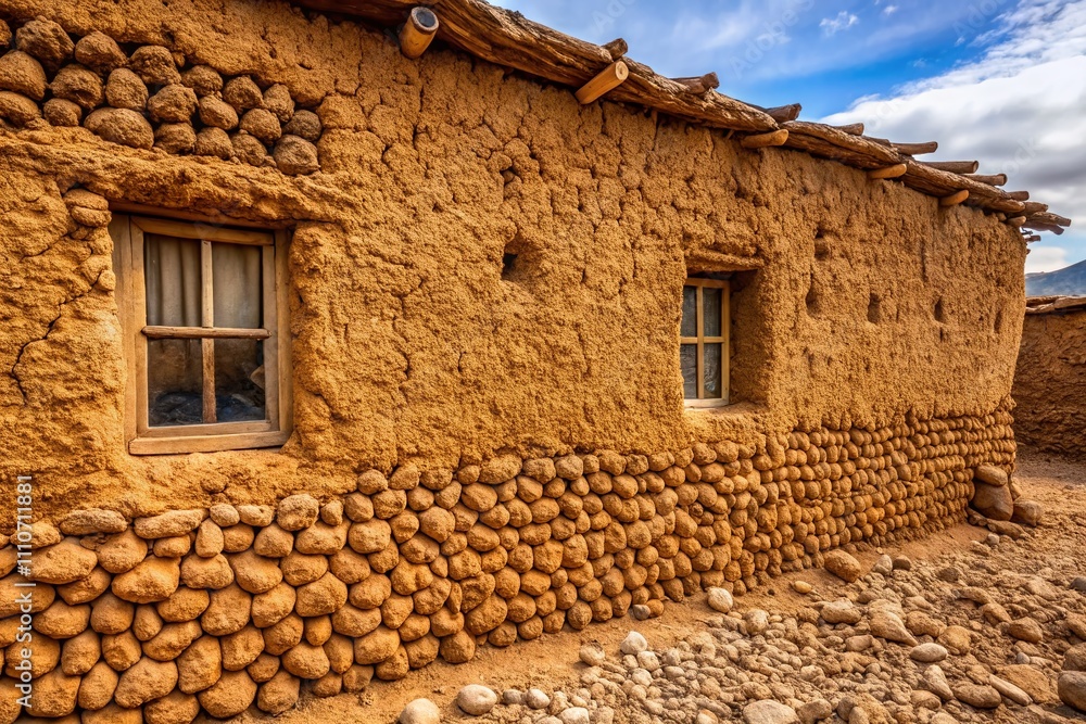 Poster full frame shot of earthen wall texture from clay house structure showcasing ramming technique with 
