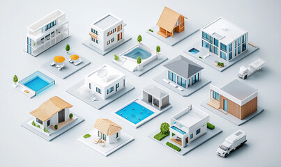 Modern home designs showcase residential area 3d visualization clean environment aerial view architectural inspiration