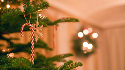 Christmas tree branch with lights
