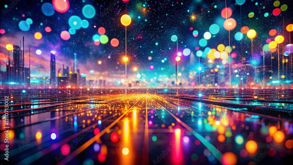 Aufkleber futuristic digital landscape with glowing lights and abstract patterns in a high-tech environment, c