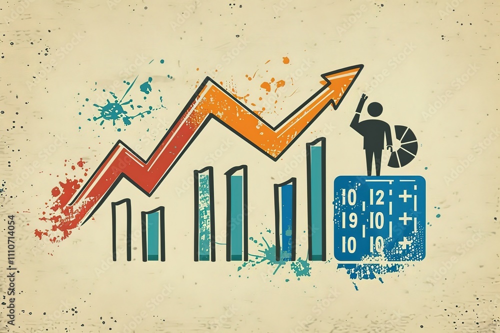 Poster a colorful graph with a man holding a calculator and a ruler